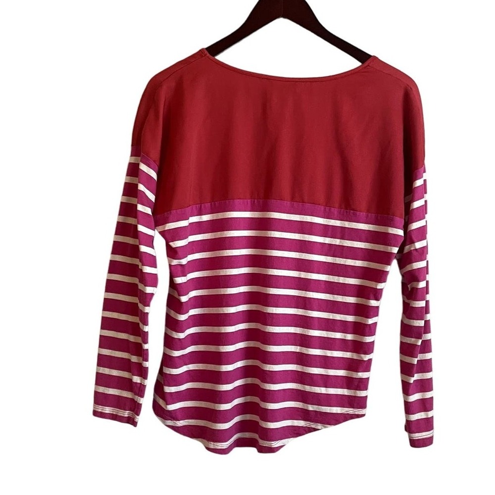 Tommy Hilfiger Women Preppy Nautical Top M Pink Striped Mixed Media Colorblock